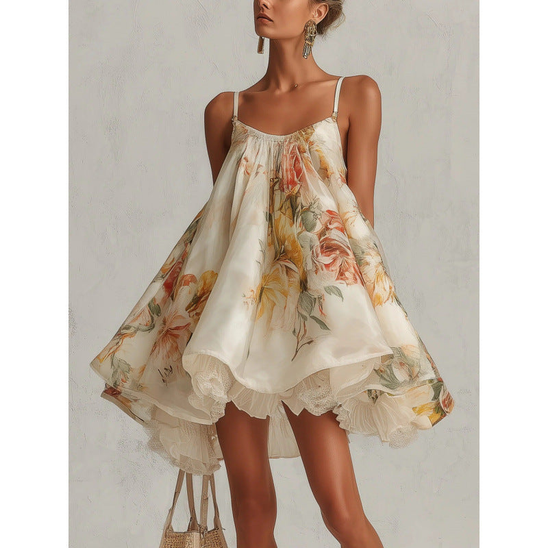 Strap Top Short Skirt Women's Lace Lace Irregular Holiday Dress 