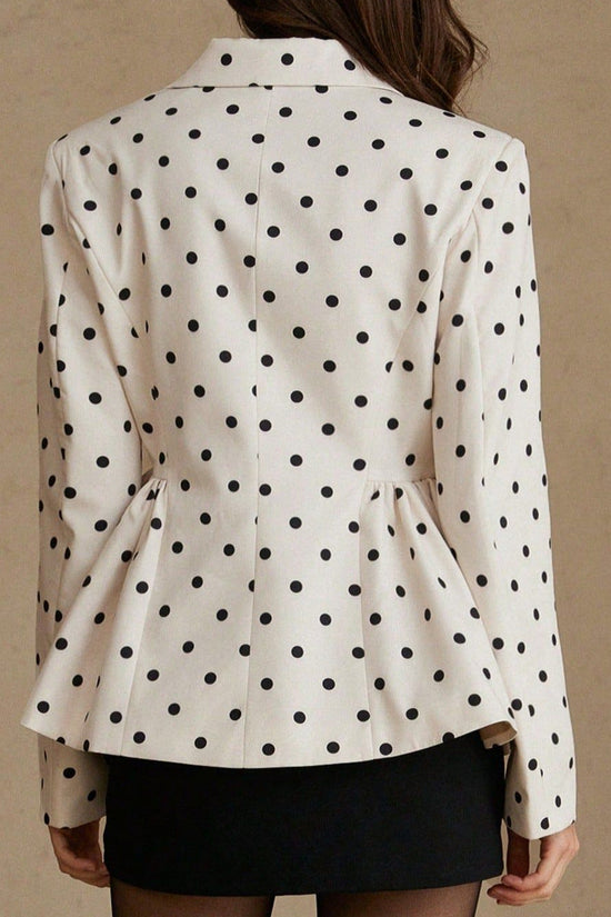 Chic Polka Dot Printed Blazer Coat for Women with Fitted Waist, Flared Skirt, Notched Lapel, Long Sleeve, Elegant Women's Suit Coat 
