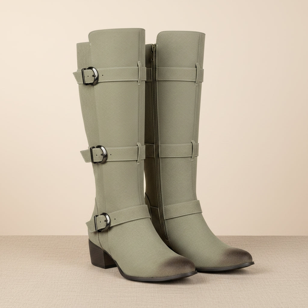 Fashion Winter High Heel Chunky Heel  Belt Buckle Suede Over-the-Knee Women's Boots Made to order, ships in 7 days 