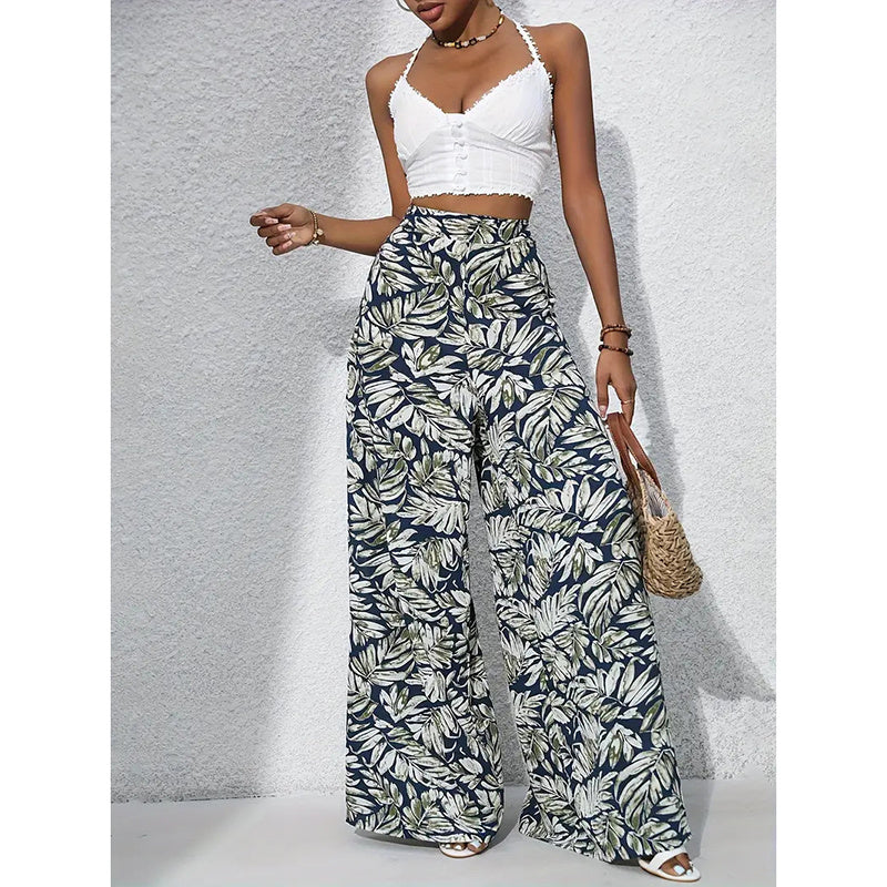 Palazzo Pants For Women Casual High Waist Printed Wide Leg Pant Trendy Boho Trousers Fashion Beach Outfits CJ US