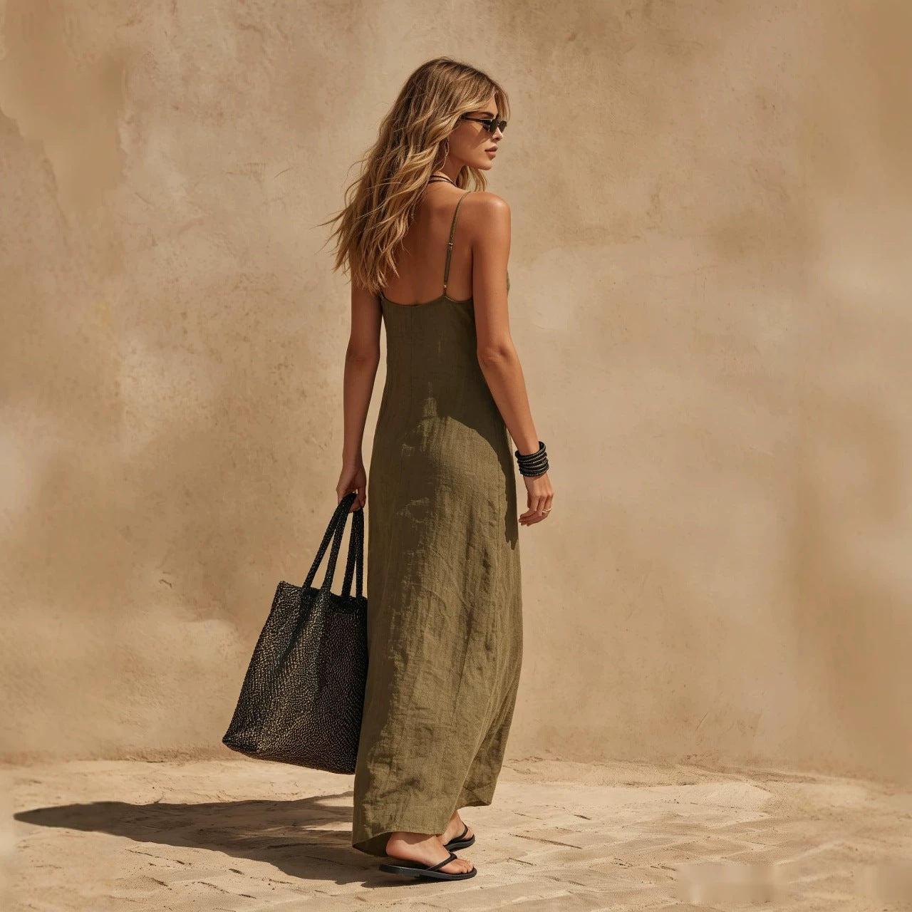 Loose Casual Resort-style Minimalist Sleeveless Slip Dress 