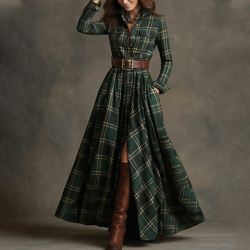 Elegant Commuter Printed Lapel Slim-Fit Dress 