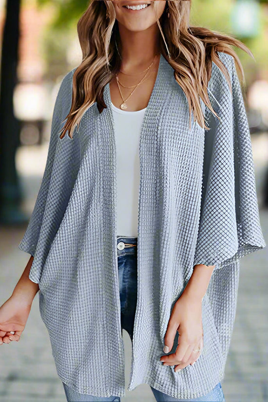 Women’s Bat Sleeve Knit Cardigan – Waffle Texture Open Front Sweater CJ US