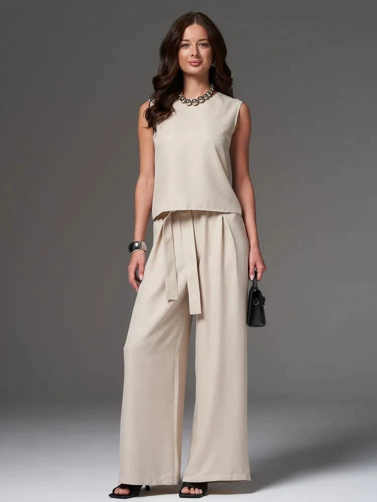 Women's Loose Casual Sleeveless Wide-Leg Pants Set 
