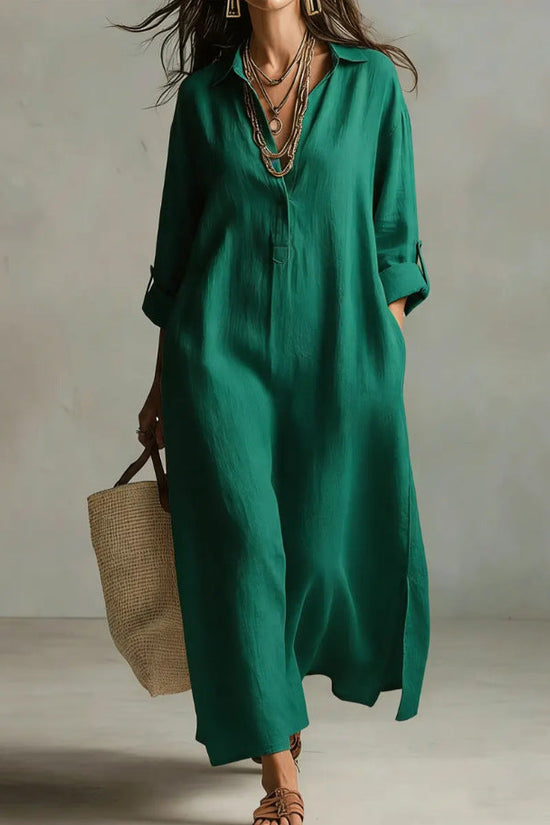 Casual Long-sleeve Shirt Dress, Laid-back Style Dress 