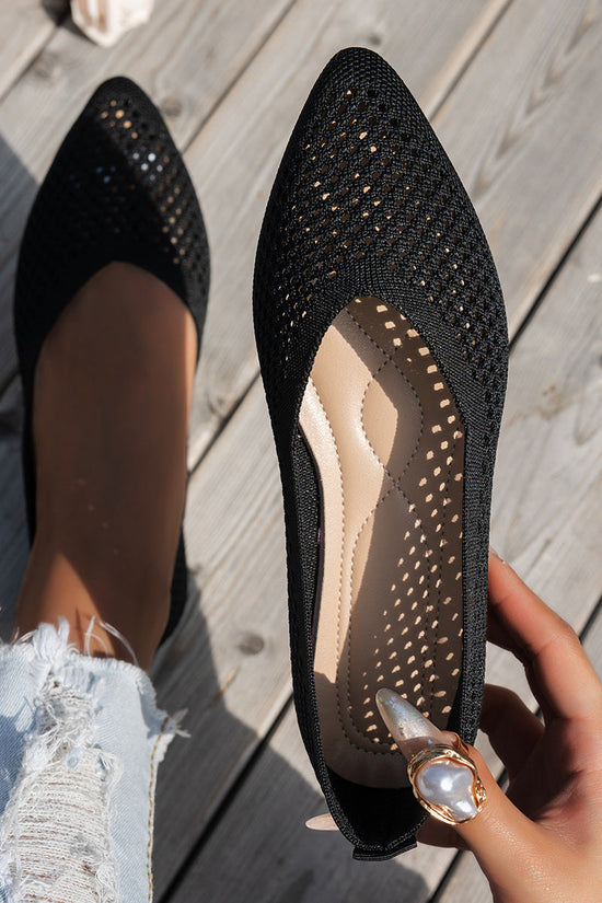 Womens Solid-Colored Pointed-Toe Flat Shoes Casual Fabric Flyknit Loafers 