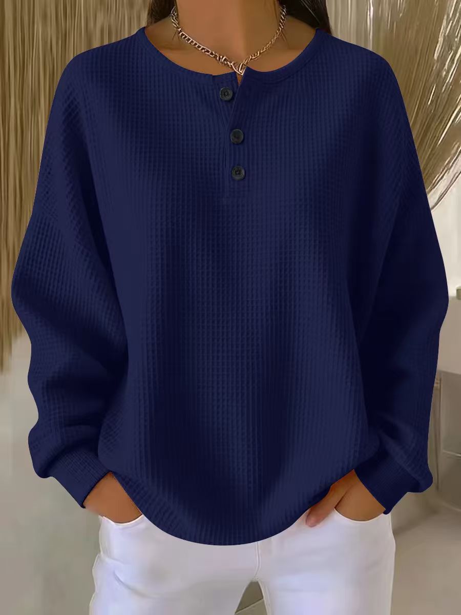 Round neck solid color pullover loose top 