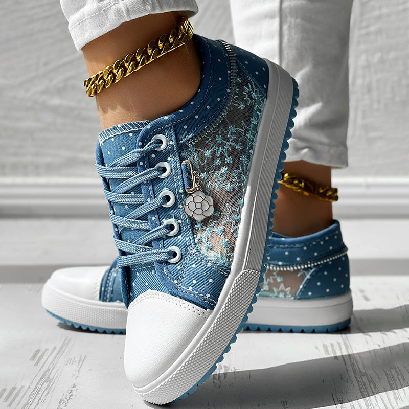 Floral Embroidered Polka Dot Print Sneakers CJ US
