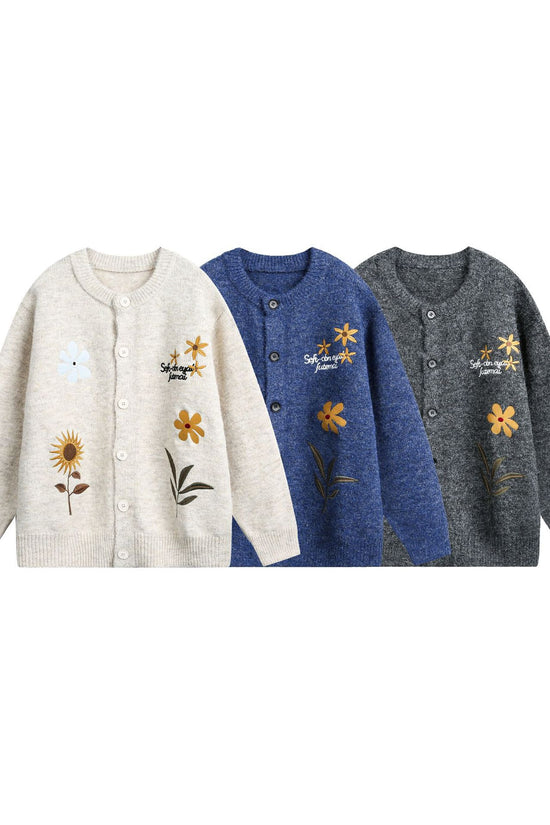 Retro Preppy Style Floral Embroidery Cardigan Sweater 