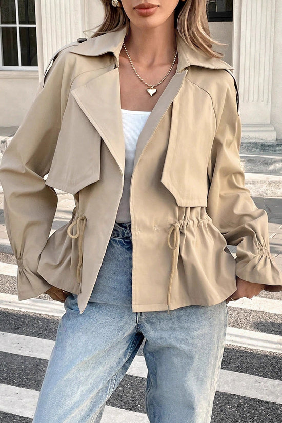 Drawstring-waist Relaxed-fit Figure-flattering Trendy Coat For Petite Frames 