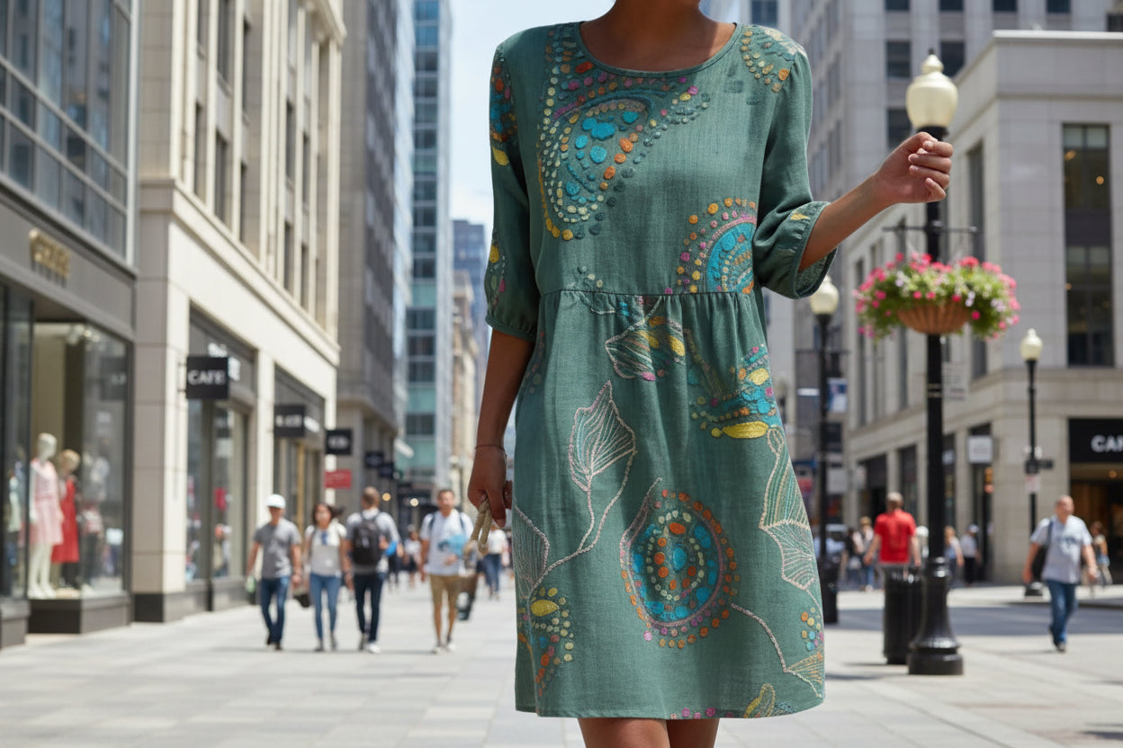 3D-printed Long-sleeve Crew-neck Dress 