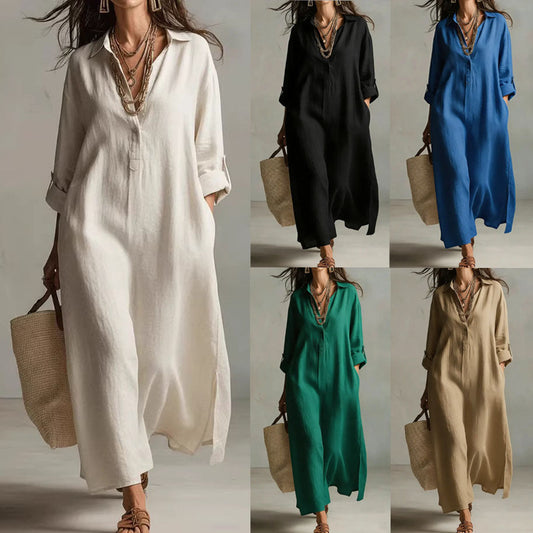 Casual Long-sleeve Shirt Dress, Laid-back Style Dress 