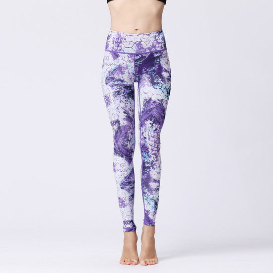 💜 Marble Print High-Waist Yoga Leggings – Sculpted Fit in Bold Purple FitiqueFit