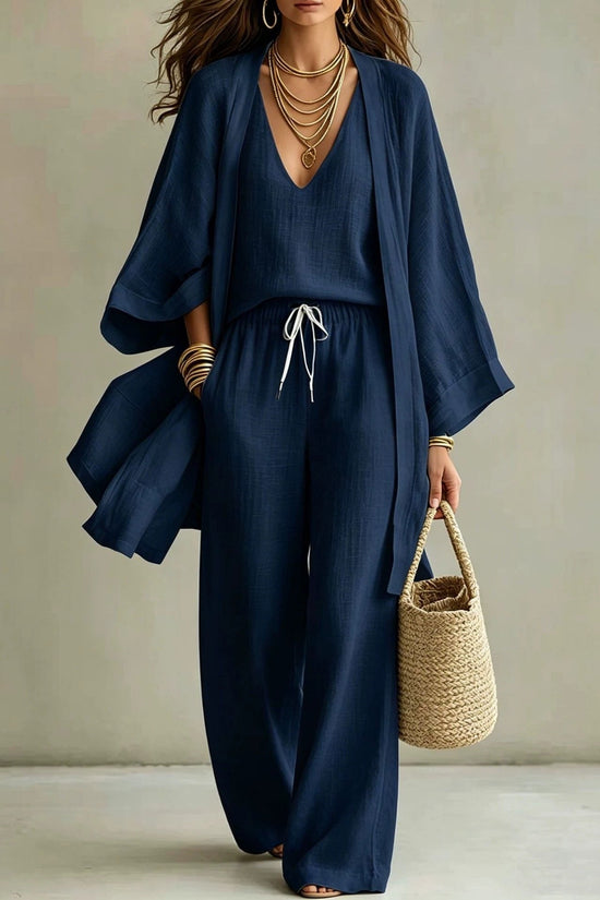 Loose cardigan sleeveless vest long pants three piece set for women