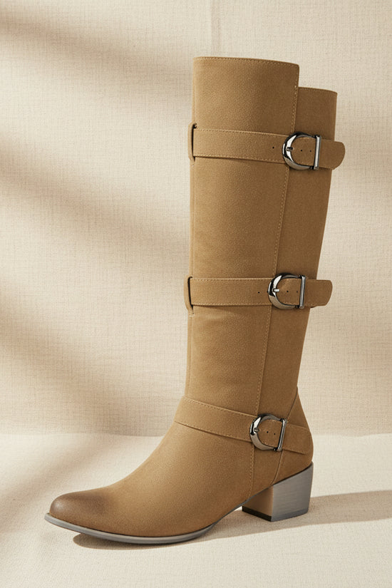 Fashion Winter High Heel Chunky Heel  Belt Buckle Suede Over-the-Knee Women's Boots Made to order, ships in 7 days 