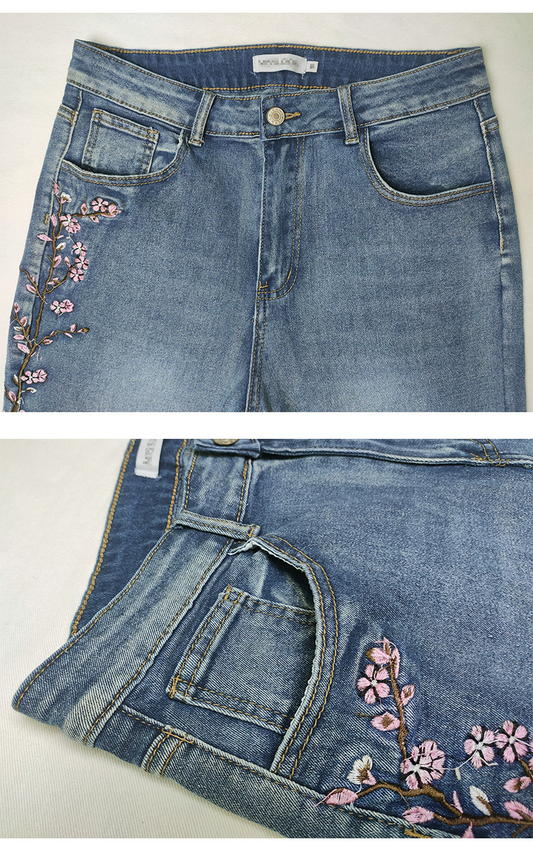 High-Waisted Vintage Stretchy Slim-Fit Flared Denim Pants for Women 