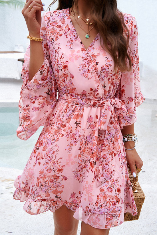 Floral Print Short Sleeves Dress V-neck Short Dresses | Diversi