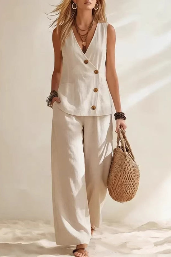Women's Button Up Cardigan Vest Pants Set 