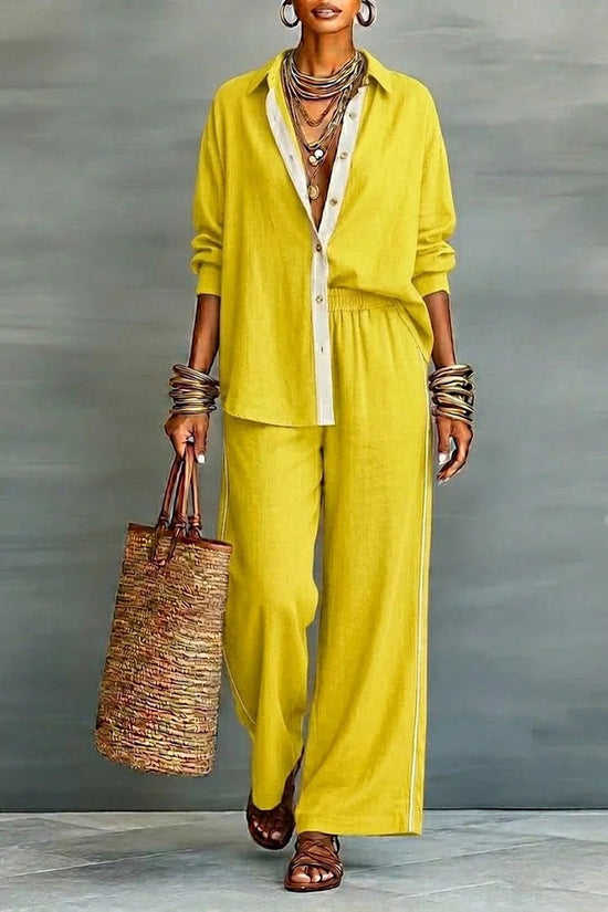 Contrast-color Casual Solid-color Loose Pants Two-piece Set 