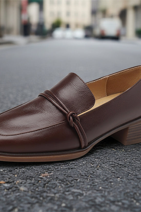 Retro Minimalist Design Womens Mid Heel Leather Shoes 