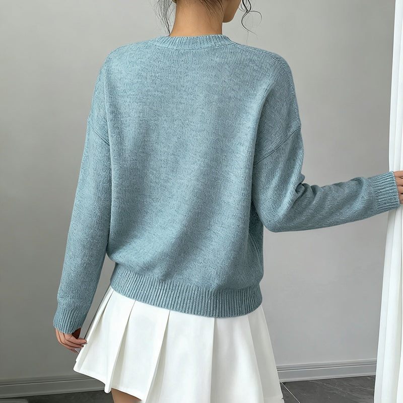 Women's Elegant Floral Sweater - 2025 Fall Winter Crew Neck Long Sleeve Casual Pullover 