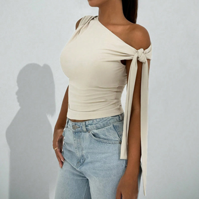 Women's  One Off The Shoulder Tops Asymmetrical Neck Tie Shoulder Going Out Shirt 