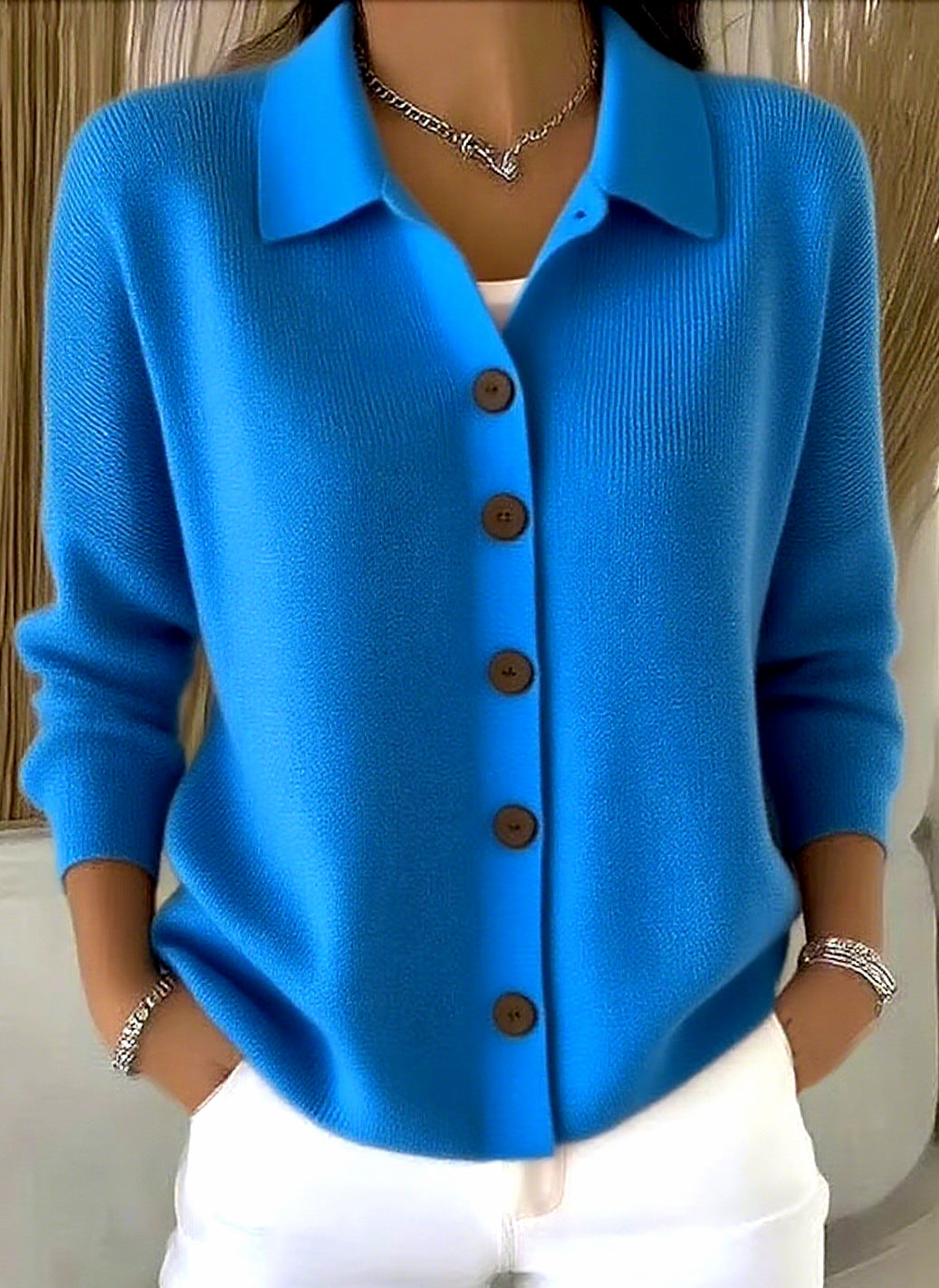 Button-knitted Lapel Sweater Cardigan Coat For Women 