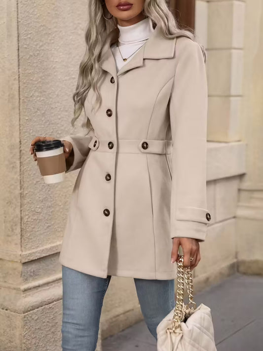 Women’s Elegant Woolen Coat – Medium-Length Lapel Slim Fit Winter Coat - FitiqueFit