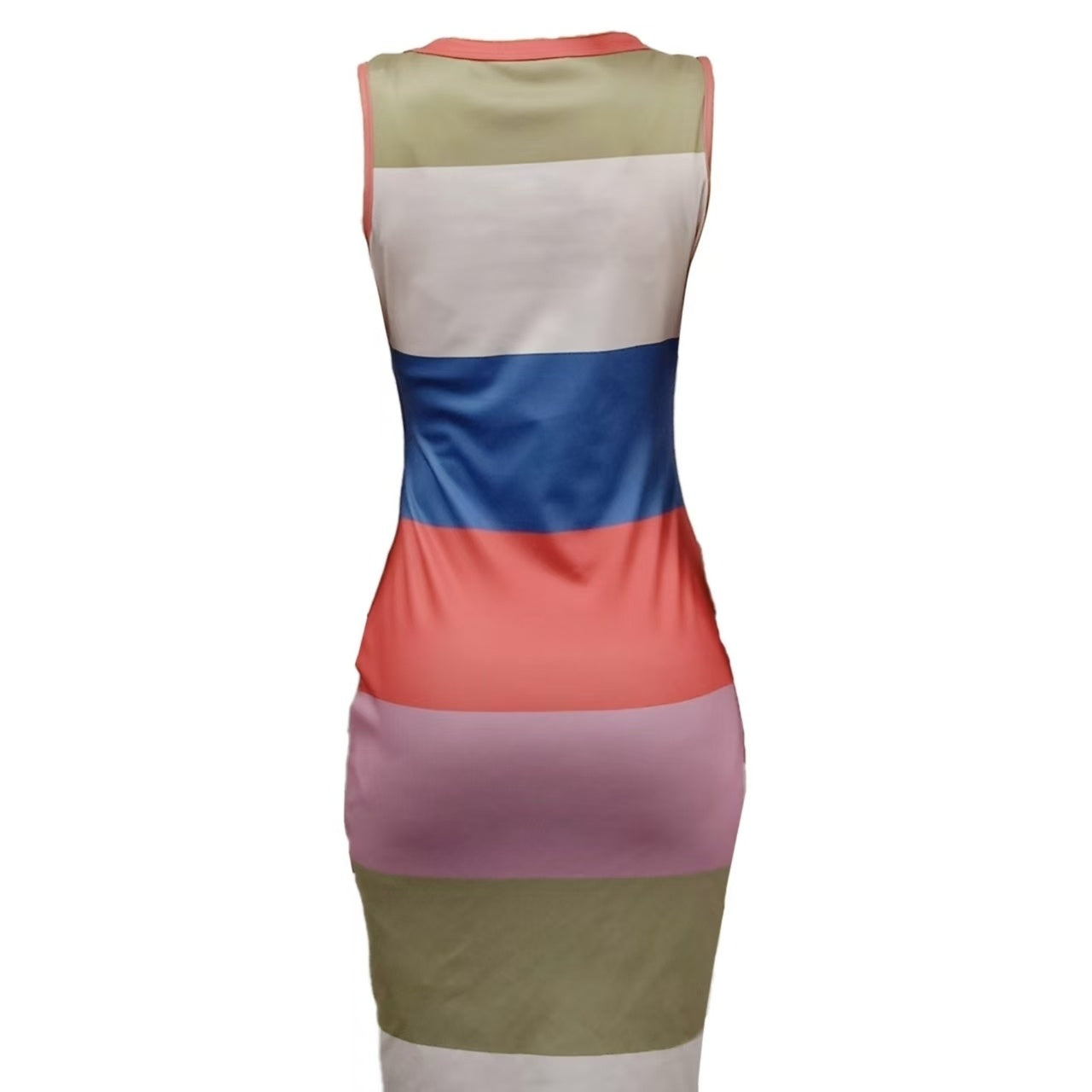 Ladies' Fashion Color Blocked Stripe Printed Sleeveless Tight Dress CJ US