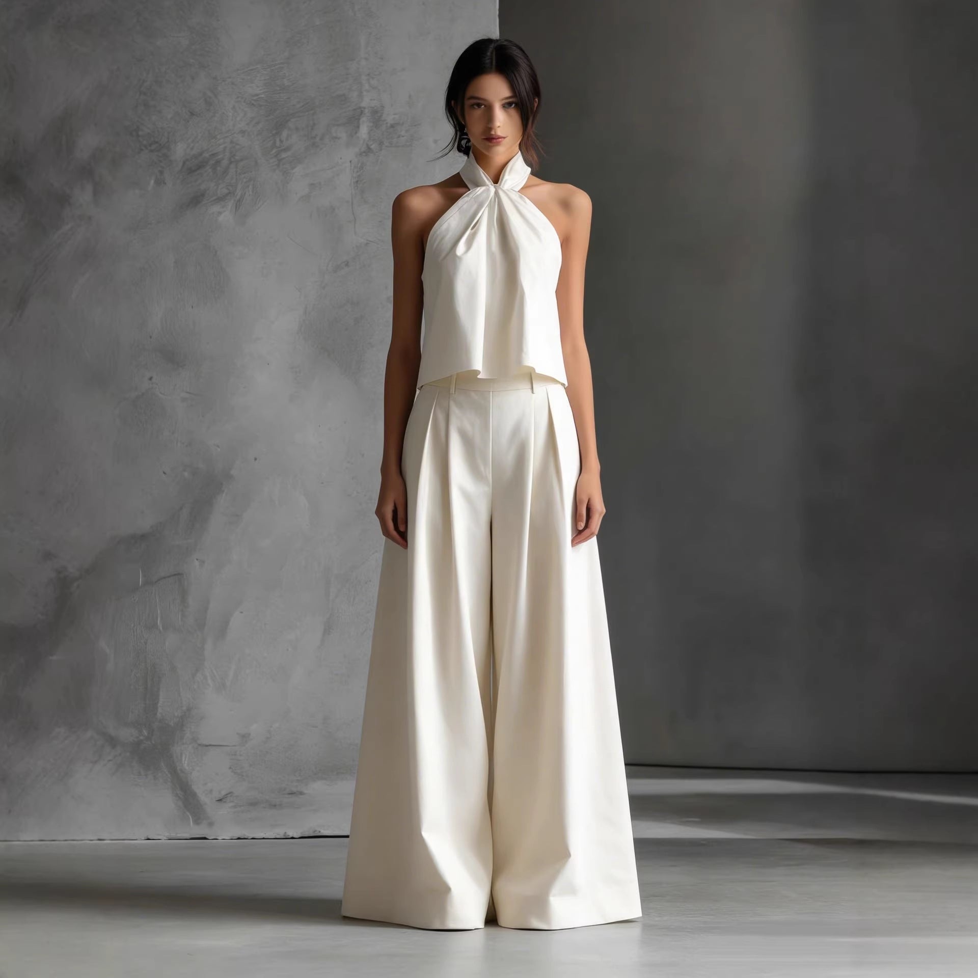 Loose-fitting Sleeveless Top And Wide-leg Pants Two-piece Set 