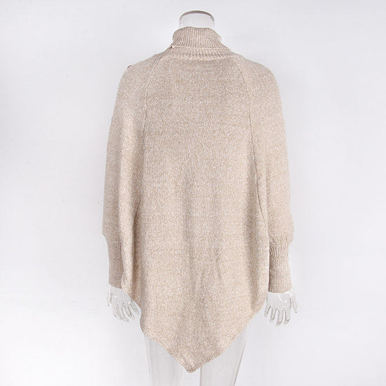 Women's Asymmetry Hem Turtleneck Sweater - Batwing Long Sleeve Casual Pullover For Fall Winter 