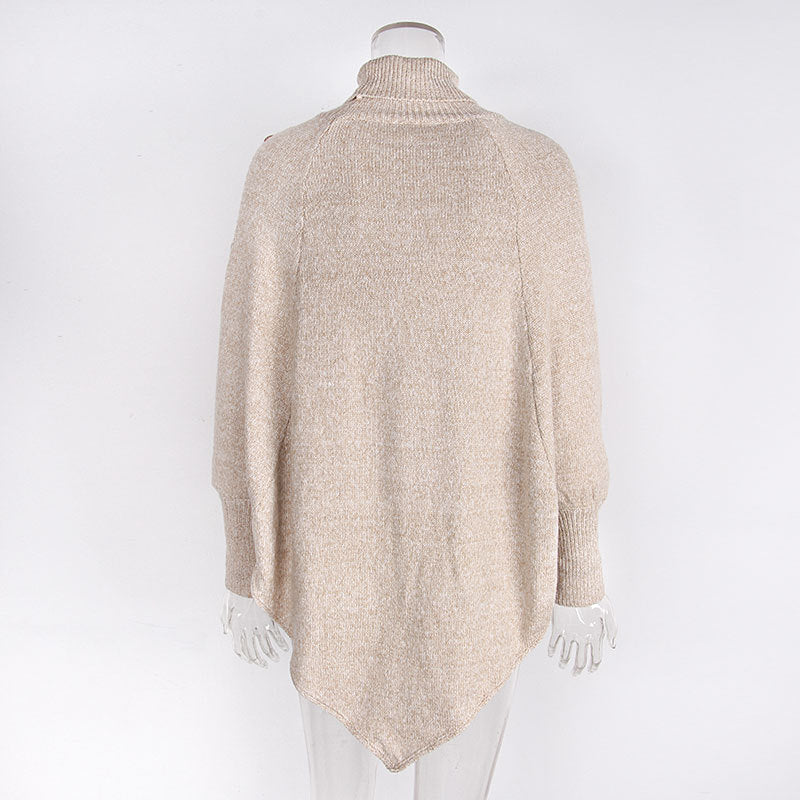 Women's Asymmetry Hem Turtleneck Sweater - Batwing Long Sleeve Casual Pullover For Fall Winter 