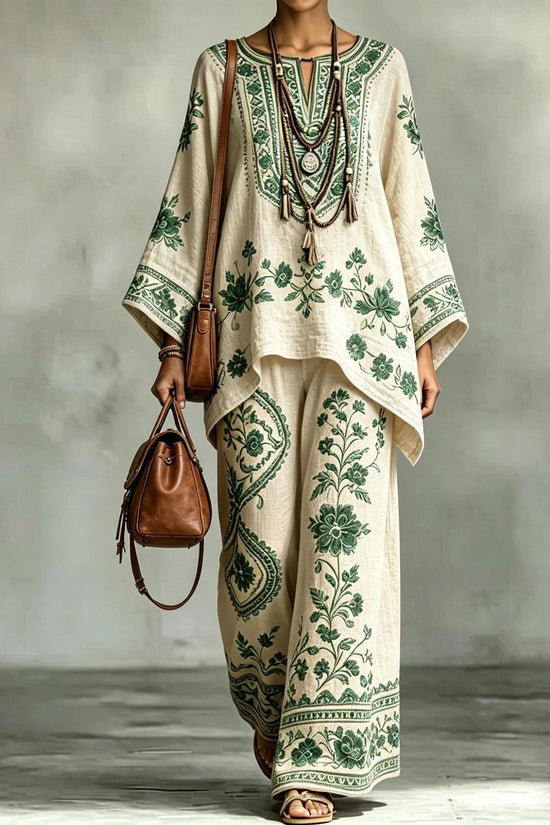 Women's Fashionable Loose-Fit Printed Long-Sleeve Set 