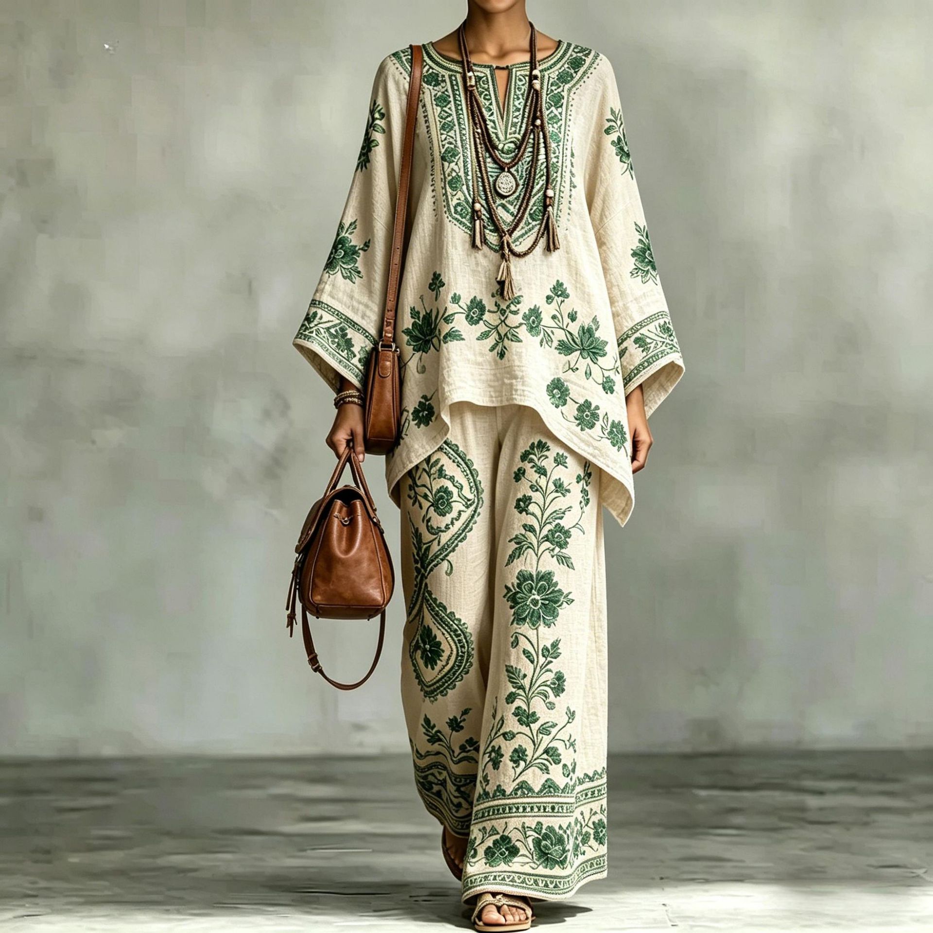 Women's Fashionable Loose-Fit Printed Long-Sleeve Set 