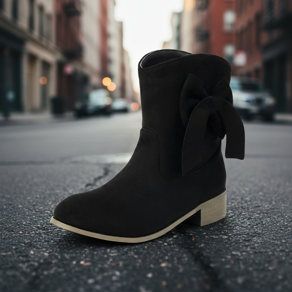 Low Heel Suede Large Size Sweet Bow Casual Boots CJ