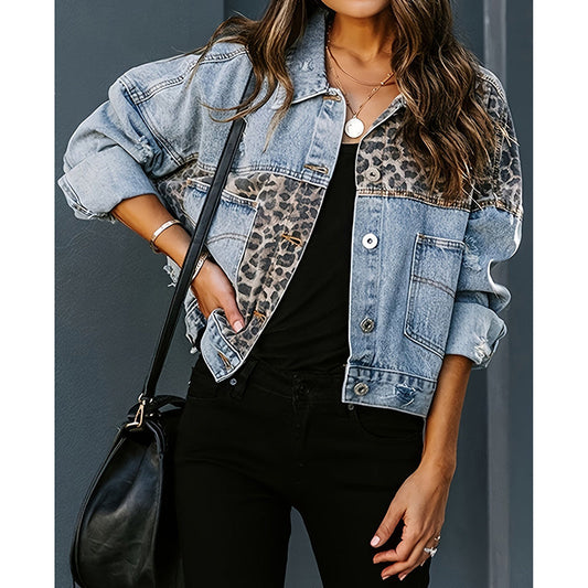 Women's Cropped Distressed Denim Jacket Ripped Button Down Jean Jacket Long Sleeve Casual Streetwear Coat CJ US