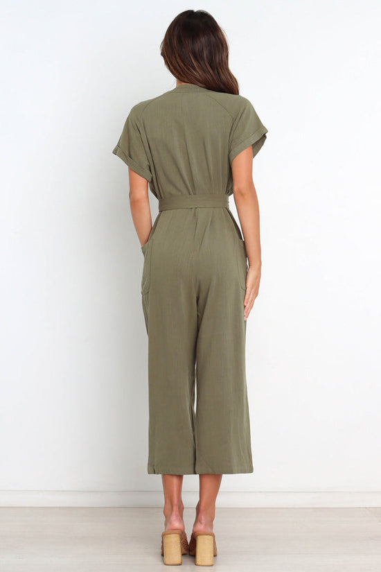 V-neck Cropped Wide-leg Jumpsuit For Women 