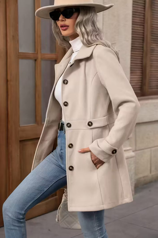 Women’s Elegant Woolen Coat – Medium-Length Lapel Slim Fit Winter Coat - FitiqueFit