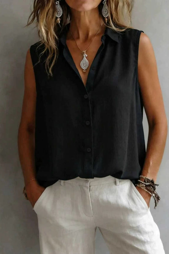 Women's Solid Color Casual Lapel Sleeveless Shirt 