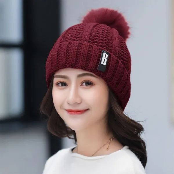 Winter Beanie Hat Scarf Set Women Warm Knitting Skull Cap 