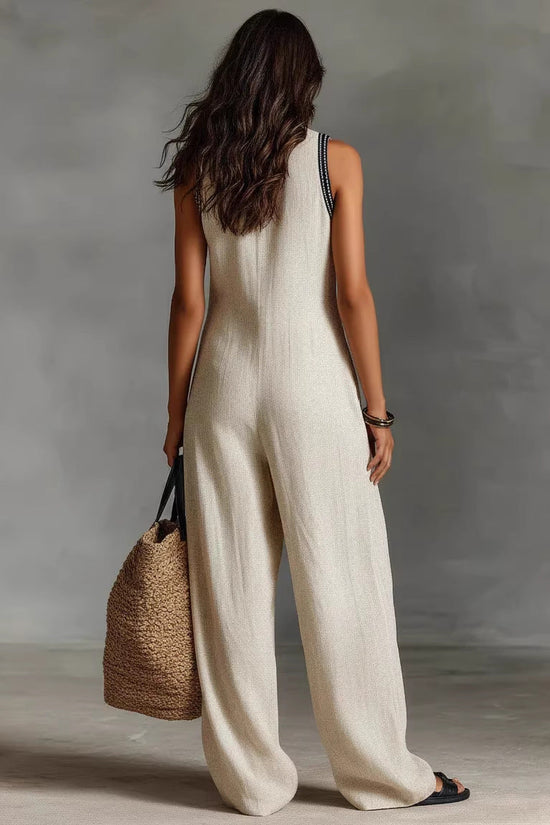 Women's Simple Linen-blend Sleeveless Jumpsuit 