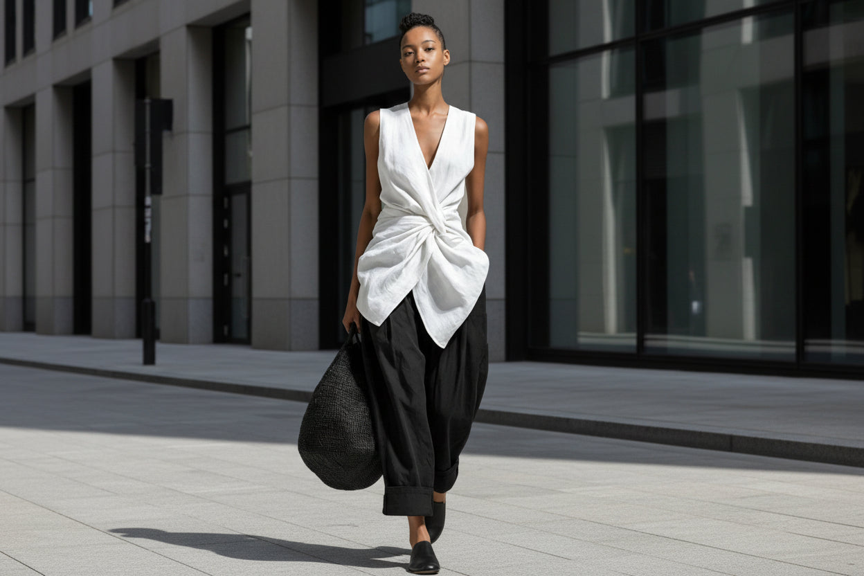 Waist-cinching Tie-front V-neck Sleeveless Top Wide-leg Pantsuit 