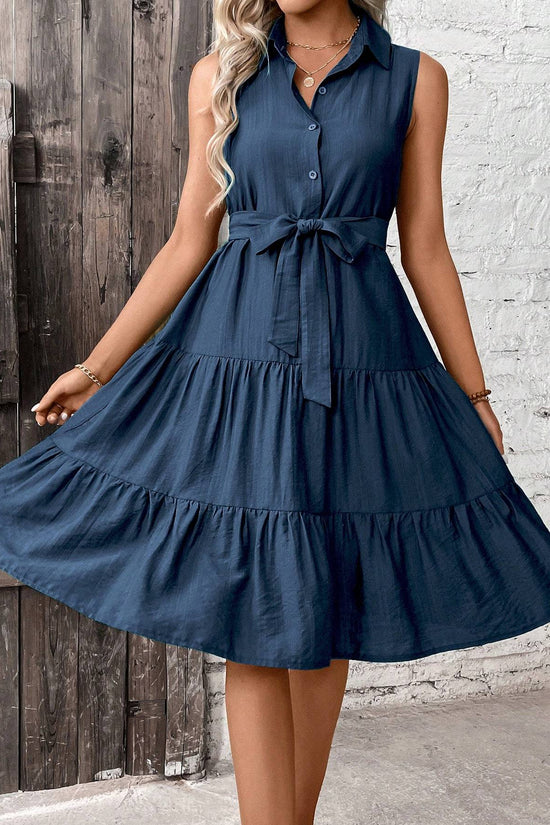 🌴 Women's Ruffle Hem Belted Shirt Maxi Dress FitiqueFit