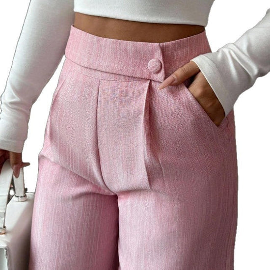 Womens Solid-color Casual All-match Long Pants With A Waist Panel Seam 