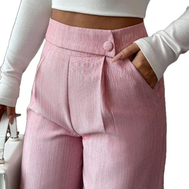 Womens Solid-color Casual All-match Long Pants With A Waist Panel Seam 
