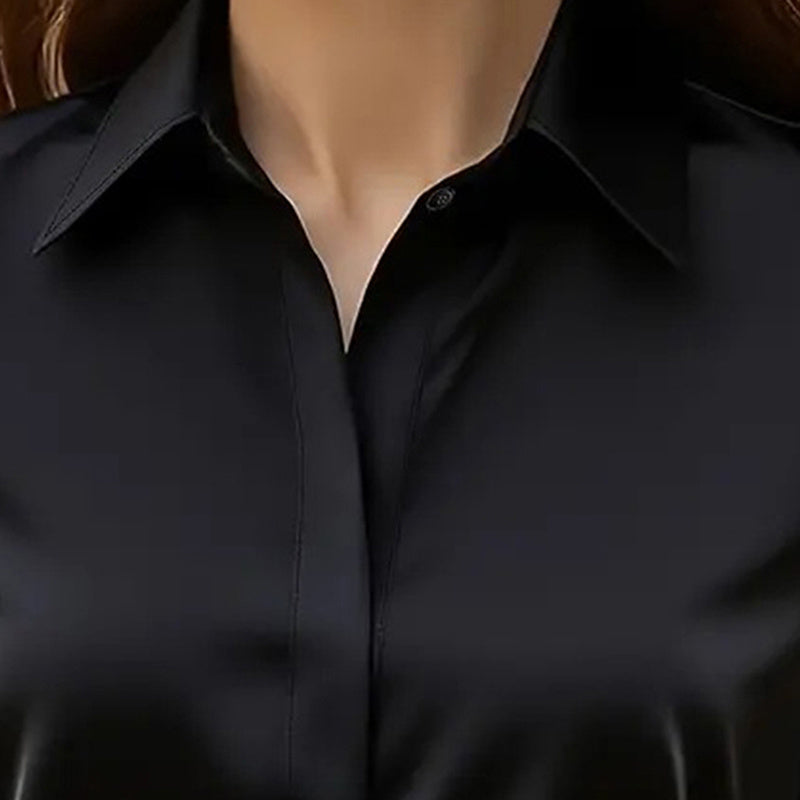 Women's Long Sleeve Satin Blouse, V Neck Loose Fit Tunic Top For Business Casual Office Fall CJ US