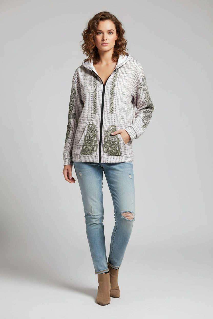 Women’s Printed Hooded Zip-Up Cardigan Sweater 
