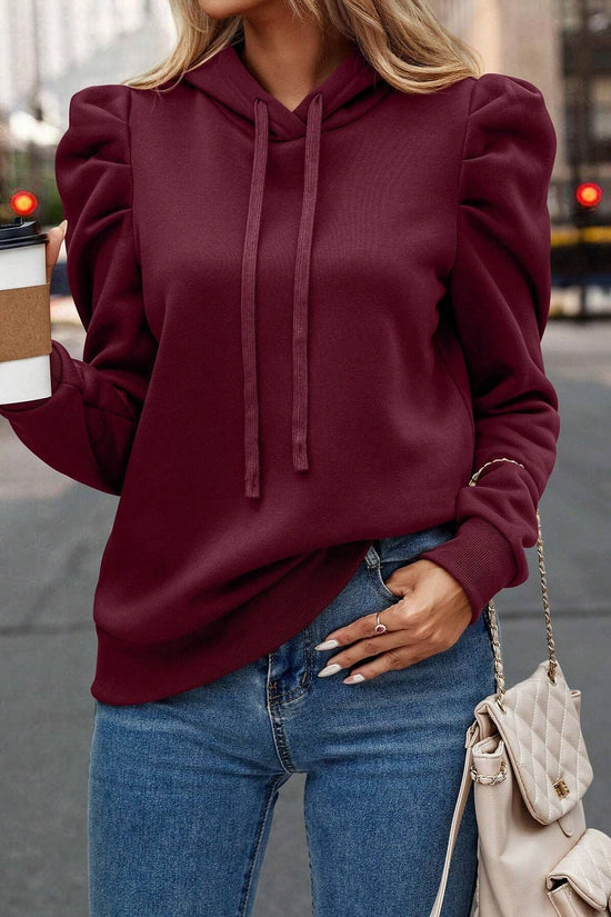 Minimalist Puff Sleeve Drawstring Hoodie — Slim Fit Sweatshirt CJ US