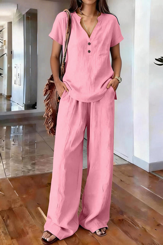 Women's Casual Solid-Colored Cotton And Linen Set 