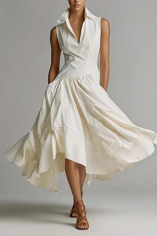 Elegant Goddess Style Slim-Fit Collared Sleeveless Long Dress For Women 